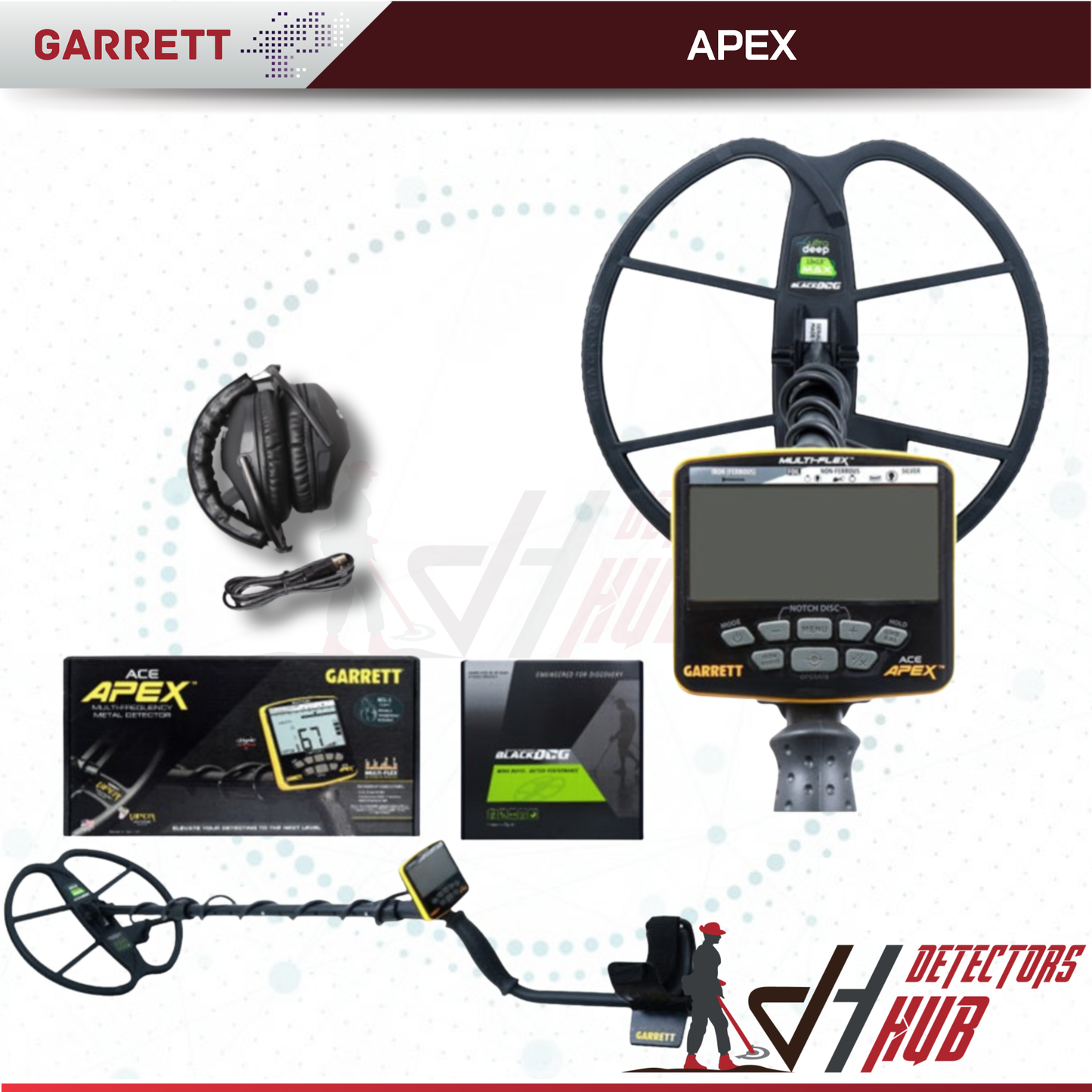 Garrett ACE Apex WIth 13''x13" DETECH Coil Metal Detector With Z-Lynk Wireless Headphone