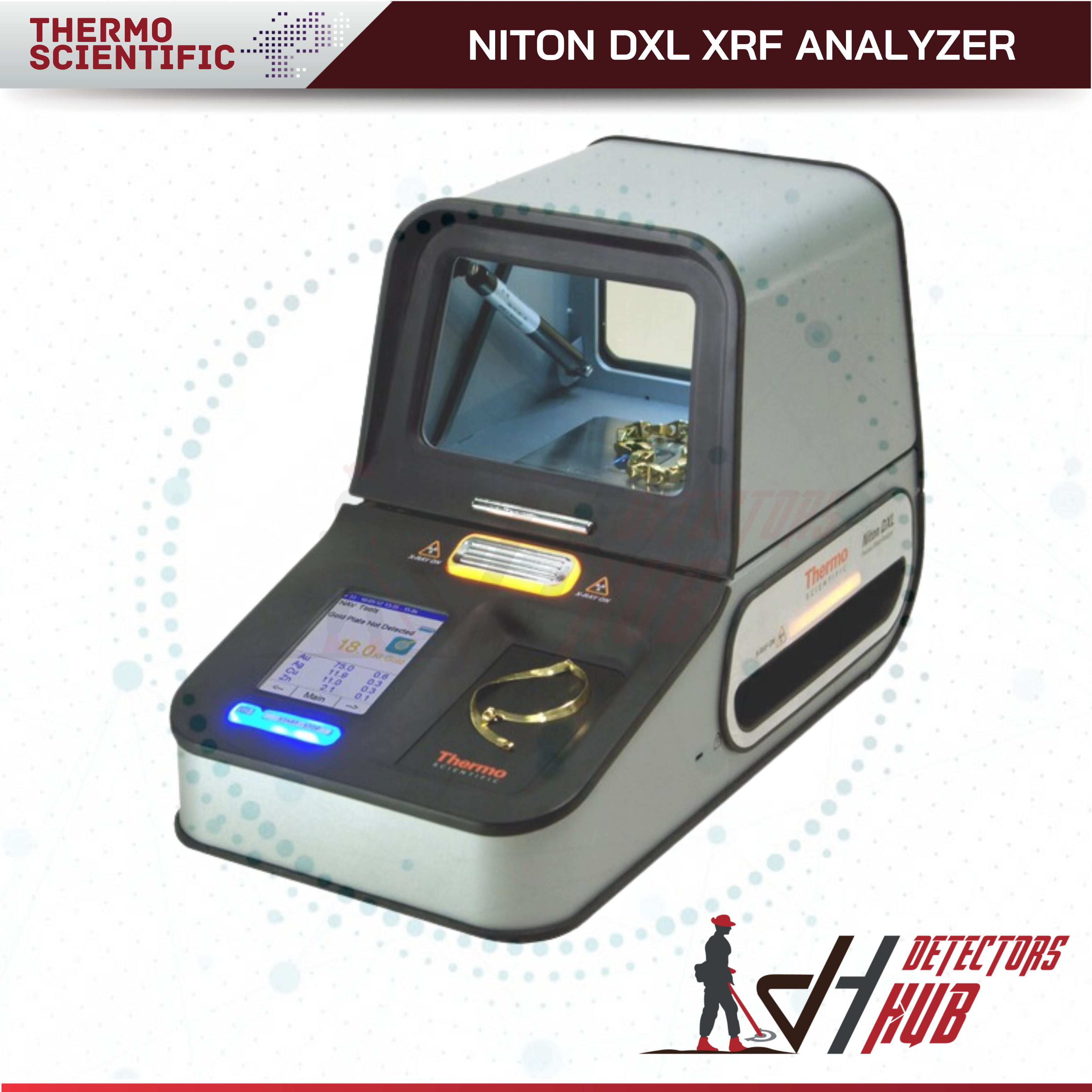 Thermo Scientific Niton DXL XRF Analyzer with a sample on a white background