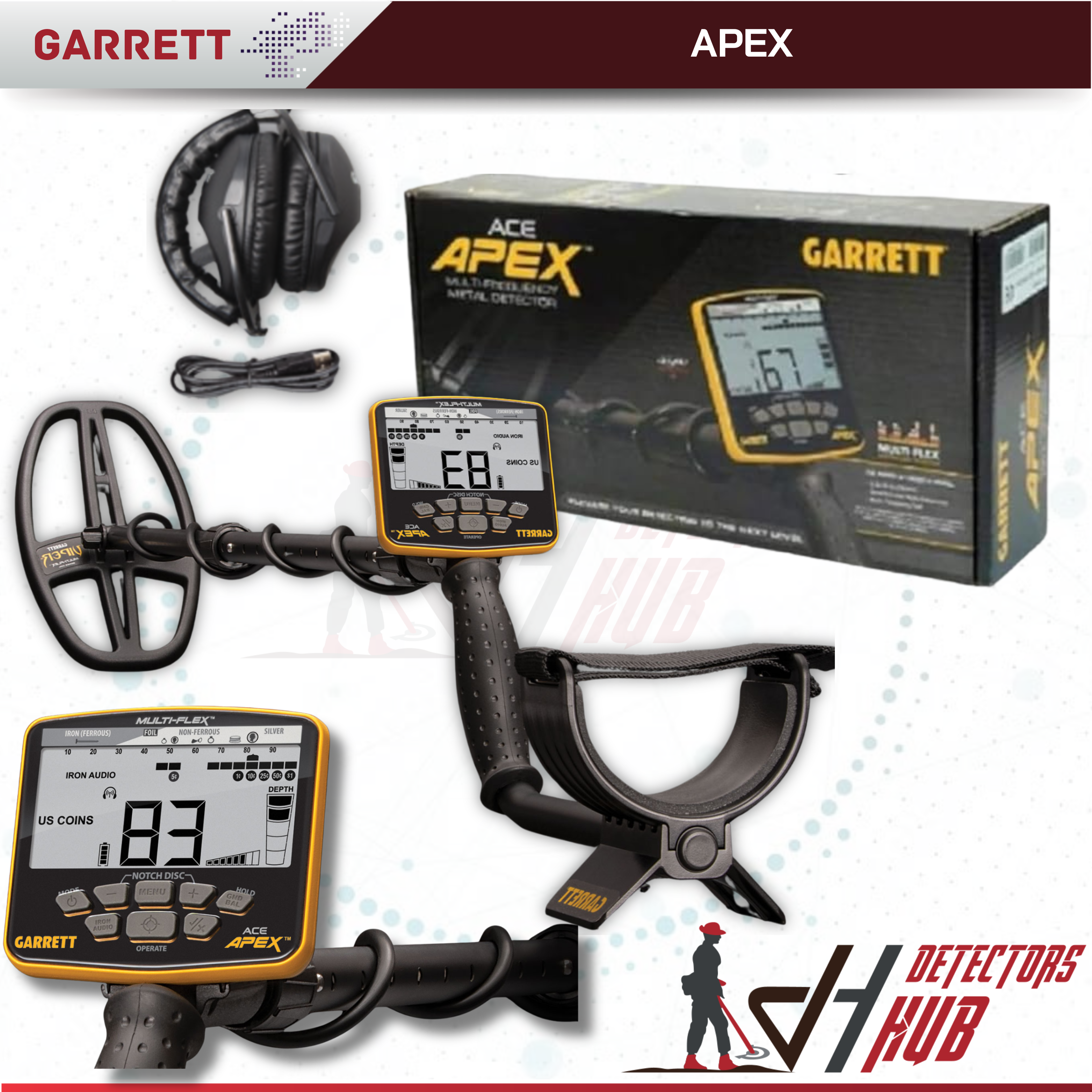 Garrett ACE Apex Metal Detector  With 8.5x11 inches Coil & Z-Lynk Wireless Headphone