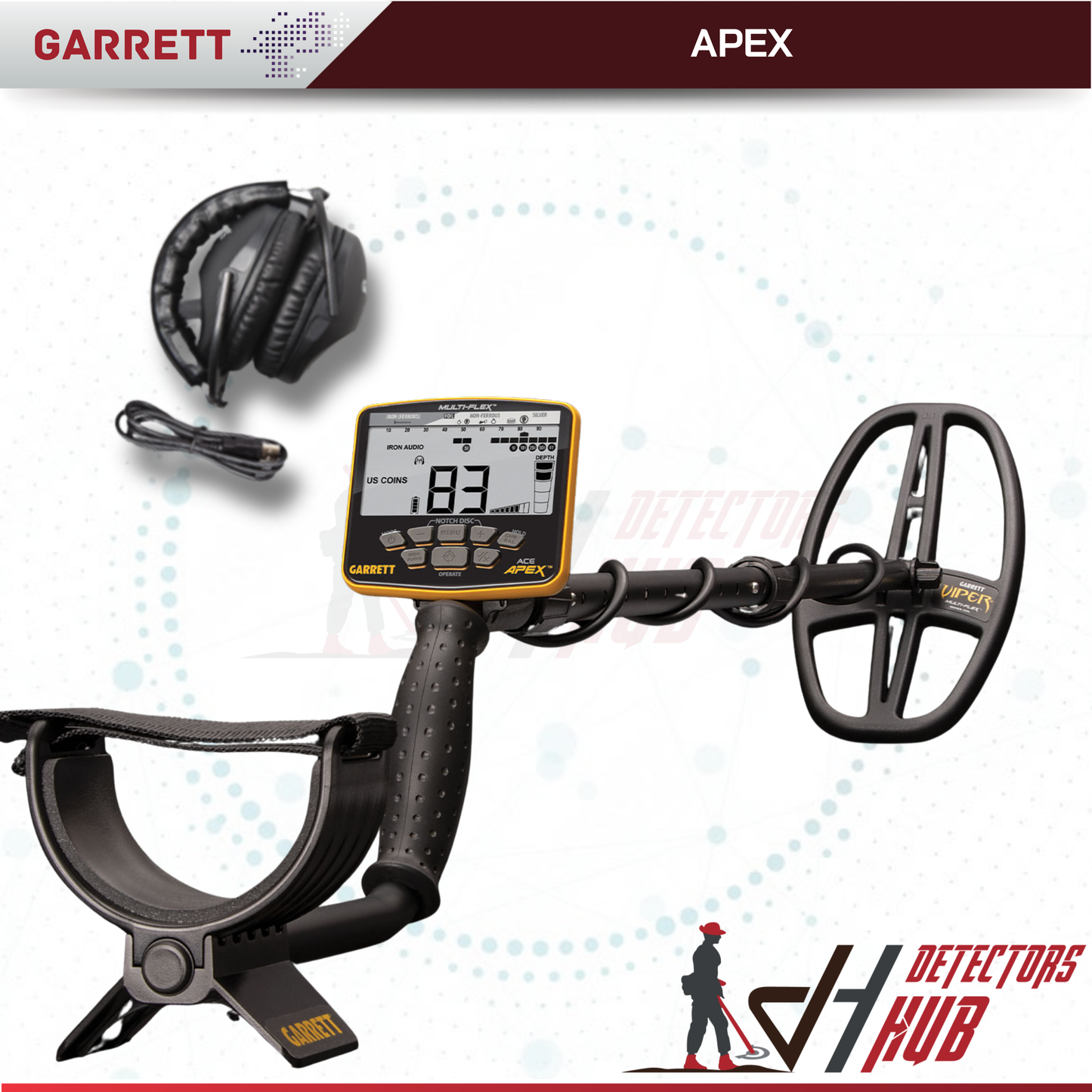 Garrett ACE Apex 6" x 11" DD Metal Detector With Z-Lynk Wireless Headphone